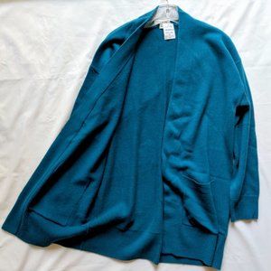 Orvis 100% Cashmere Peacock Teal Open Cardigan M